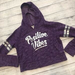 Purple Danskin Crop Sweatshirt Positive Vibes Silver Hoodie Medium 7-8
